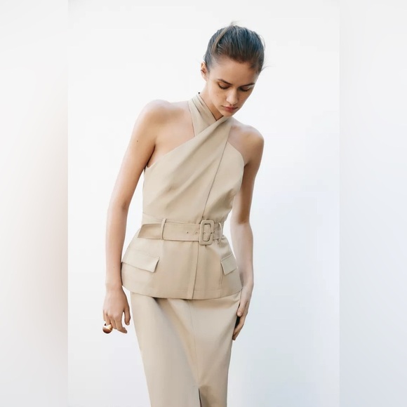 NET ZARA CROSSOVER BELTED MIDI DRESS - Picture 10 of 14